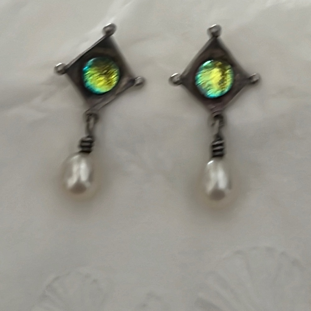 Trollbeads sterling dichroic glass pearl drop earrings